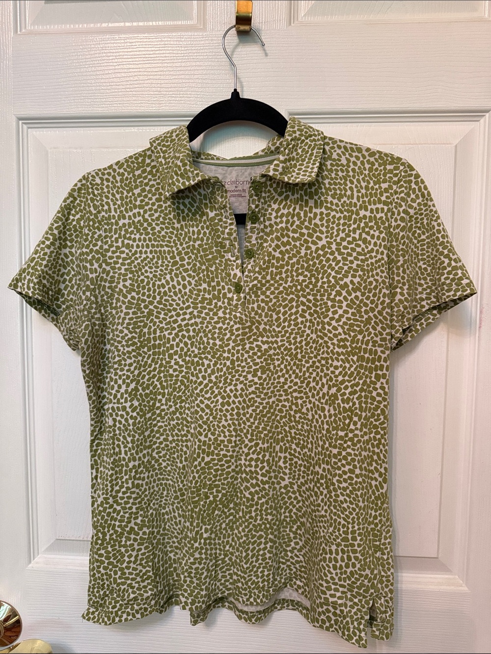 Liz Claiborne Olive Green Printed Polo Crop Top